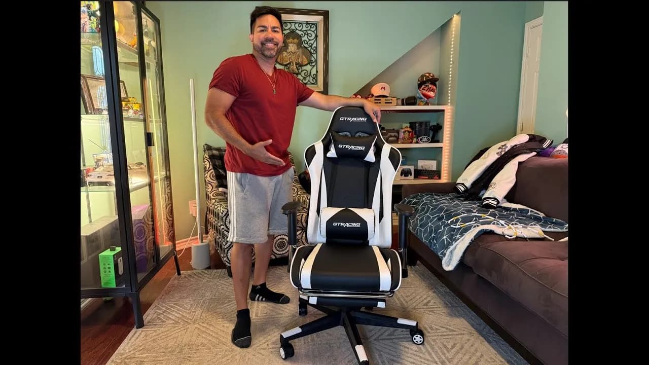 SuperZydan with the assembled white and black GT Racing gaming chair