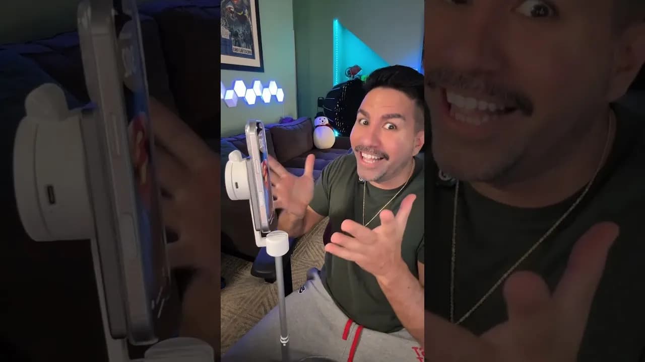 The white KraftGeek magnetic tripod with a phone and selfie light attached