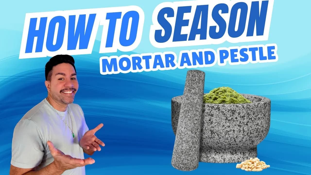 SuperZydan next to a granite mortar and pestle filled with garlic paste