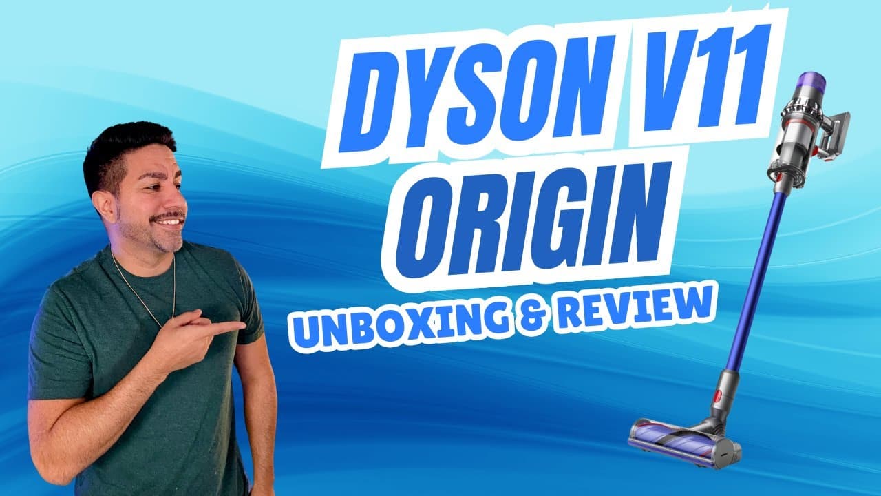 SuperZydan pointing at the Dyson V11 Origin vacuum on the unboxing and review thumbnail