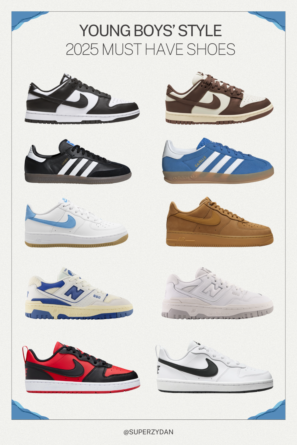 Young boys (grade school) must have shoes. These are the top sneakers the young boys (7 to 10) are wearing. Nike Dunk Low, 
